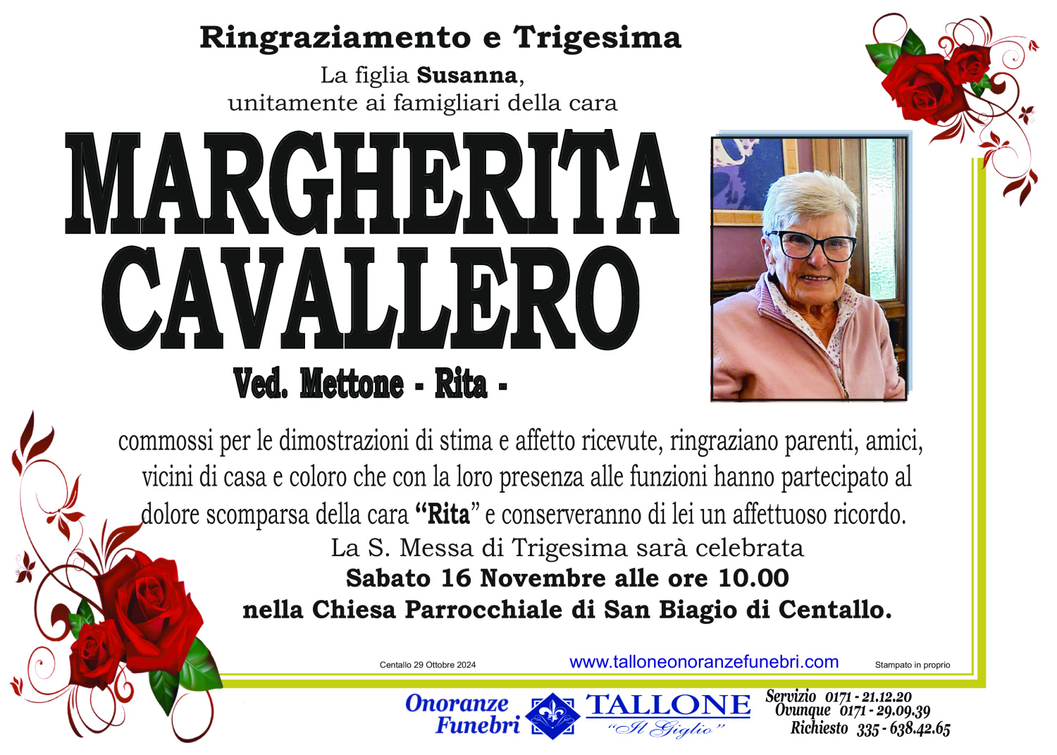 <br />
<b>Warning</b>:  Undefined variable $info in <b>/home/tallone/public_html/ringraziamenti.php</b> on line <b>68</b><br />
Margherita Cavallero